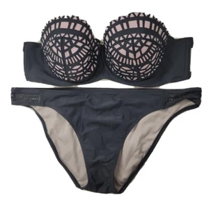 Xhilaration Push Up Bikini Top Classic Bottom XLarge Gray Pink Swimsuit Swimwear - Picture 1 of 7