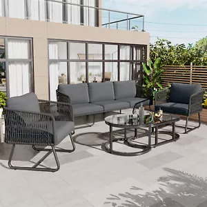 Gartenmöbel-Set Lounge Sitzgruppe aus metall 4-tlg Gartenlounge Balkonmöbel Grau - Bild 1 von 18