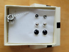 Avon Charm Necklace Earrings Gift Set Pierced Studs Rhinestone Silver Tone