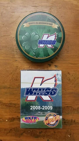 Kalamazoo Wings Hockey Pucks - Happy St. Patricks & Playing Cards - Used - #2A9 Cover