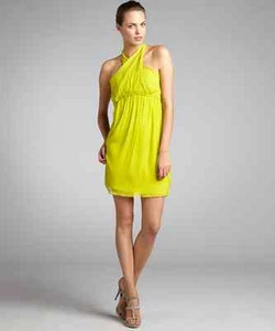 $450 New Vera Wang Lavender Chartreuse Chiffon Ruffle Pleated Halter Dress Sz 0 - Picture 1 of 11