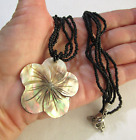 Abalone Shell Carved Floral Pendant Beaded Necklace