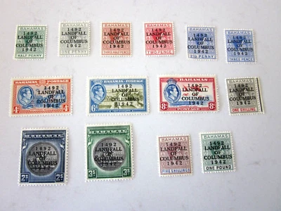 14 Bahamas Stamps,1942, Scott #'s 116-129. Overprinted in Black. King George VI - Image 1 of 4