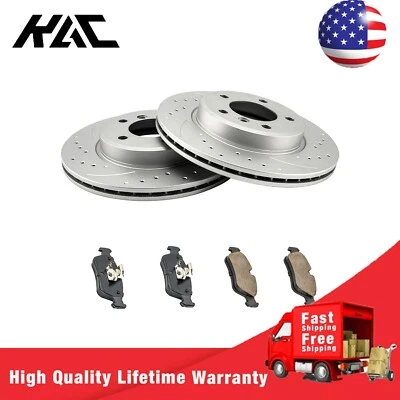 Front Drilled Slotted Rotors + Ceramic Brake Pads For BMW 323Ci 325Ci 323i 320i - Image 1 of 4