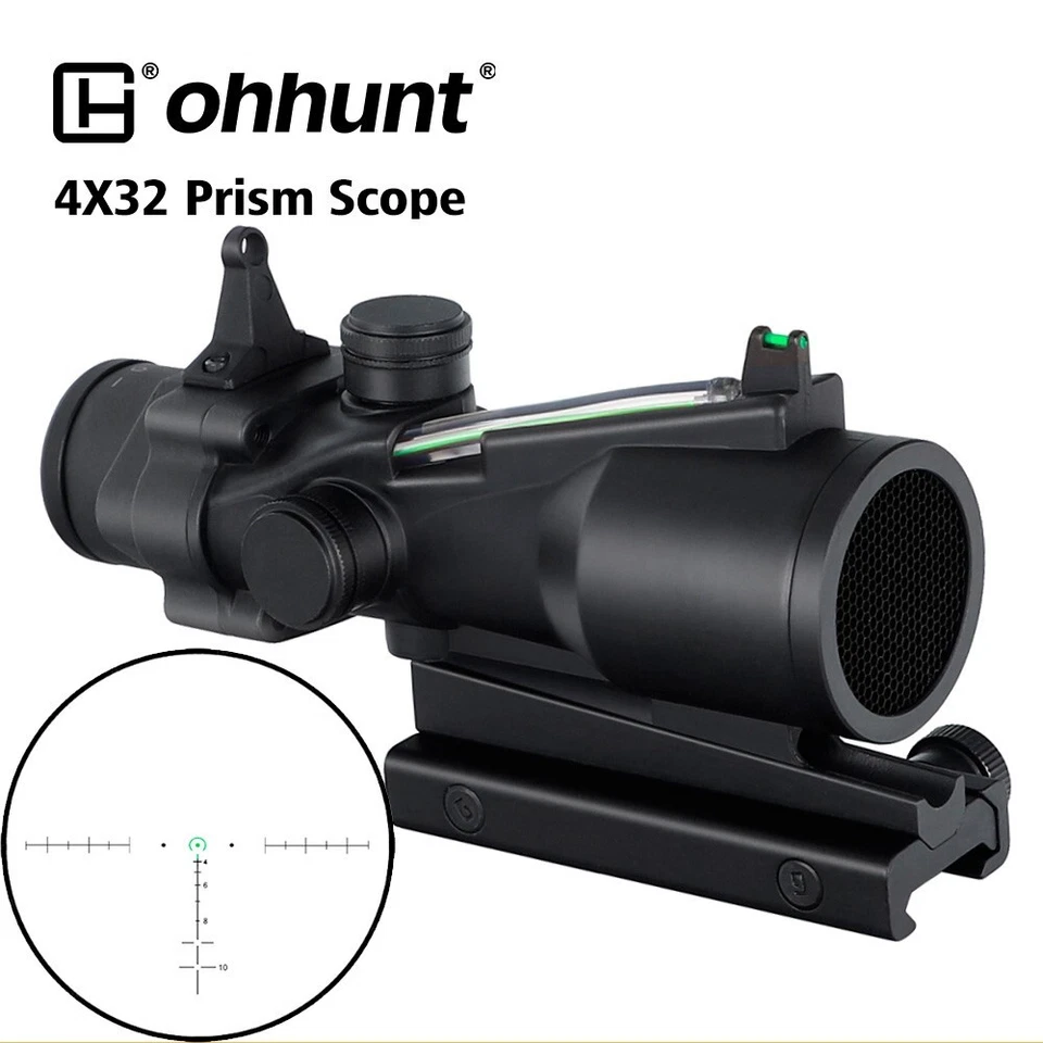 ohhunt 4x32 Rifle Scopes Green Illuminated Horseshoe Reticle Real Fiber Optics