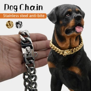 Dog Chain Collar Stainless Steel Chew Resistant Metal Secure Buckle Choke Strong - Picture 1 of 13
