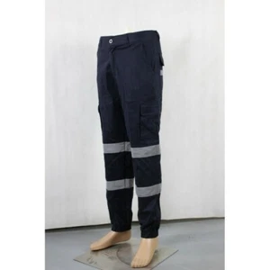 3 PAIRS MENS COTTON DRILL HEAVY WORKWEAR PANTS REFLECTIVE TAPE CARGO ELASTIC HEM - Picture 1 of 1