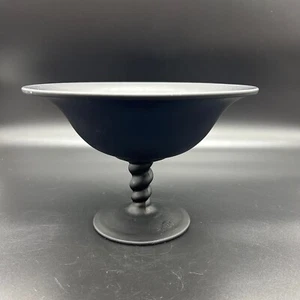 De Colección Tiffin Negro Satén Elegante Vidrio Espiral Vástago Pedestal Tazón Compote - Imagen 1 de 7