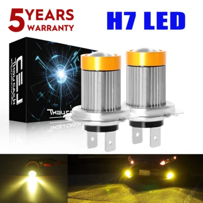 Pair 499 H7 CSP LED Headlight Bulbs Kit High / Low Beam 3000K Yellow Lights Kit - Image 1 of 4