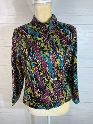 Ruby Rd. Short Blazer Jacket Multi Color Turquoise Purple Shimmery Size 8 - Image 1 of 4