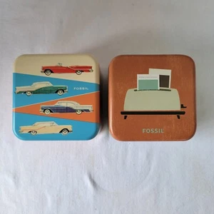 Authentic Fossil Collectible Watch Gift Box Tins - Unique Designs Lot of 2 - Picture 1 of 9