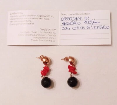ORECCHINI IN ARGENTO 925 CON ONICE e CORALLO - Immagine 1 di 2