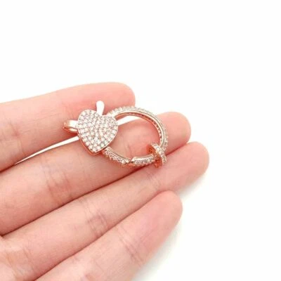 lobster clasp 24x42mm 18k gold Filled cubic zirconia micro pave heart clasp - Image 1 of 3