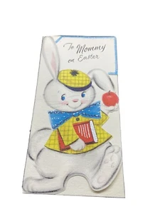 1950s Vintage greeting card Gibson diecut EASTER Bunny w/ Apple To Mommy - Picture 1 of 5