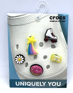 Crocs JIBBITZ Charms Retro Style 5 Pack, Daisy, Skate, Rainbow, Donut, Tape - Picture 1 of 2