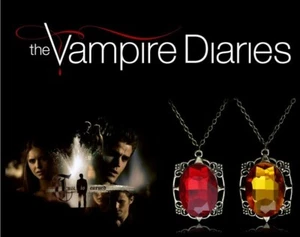 The Vampire Diaries Bonnie Bennett  Amber, Ruby Pendant & Chain / Necklace Set - Picture 1 of 13