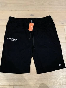 New Act Of Faith Shorts Mens Black Elastic Waist Drawstring Pockets Size XL NEW - Picture 1 of 8