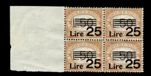1943 San Marino segnatasse 25 lire su 50 lire sovrastampato quartina centrata ** - Foto 1 di 1