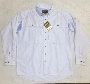 NWT Drake Waterfowl Seersucker Wingshooter's Shirt Blue Seersucker Mens Medium - Picture 1 of 12