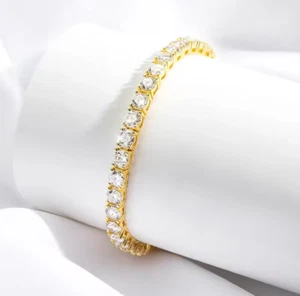 18k Yellow Gold Plated Moissanite Tennis Bracelet 4mm in size 18cm/7 in - Picture 1 of 8