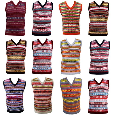 LONDON KNITWEAR GALLERY Camiseta sin mangas tejida Fair Isle vintage para hombre unisex retro festival prendas de punto de hadas