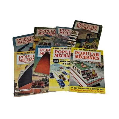 Lot of 8 Vintage 1952 To 1959 POPULAR MECHANICS Magazines - 1950s Vintage Ads - Image 1 of 4