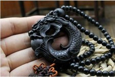 Ebony Wood Carving Chinese Dragon Fengshui Sculpture Prayer Car Pendant Jewelry