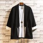 Mens Cardigan Chinese Jacket Solid Color Long Sleeve Contrast Shirt Casual Coat