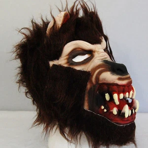 WOLF Vampir BRAUNE Haare Latex Halloween ERWACHSENE Maske Kostüm Grusel NEU WERWOLF  - Bild 1 von 2