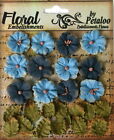 Petites BLUE Mix 12 Flowers 2cm+12 Leaves 15x20mm Paper Darjeeling Petaloo J
