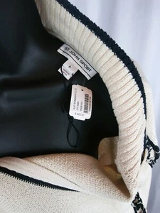 St John Knit Sport Cardigan Petite Off White/Black Trim Full Zipper 2 Pocket NWT - Picture 1 of 5