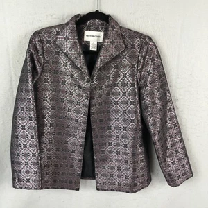 Victor Costa Jackt Womens 4 Purple Silver Metallic Event Special Occasion - Picture 1 of 15