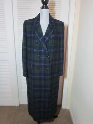 Pendleton 14 Wool Coat Navy Blue & Green Plaid Double Breasted VINTAGE 1970/1980 - Image 1 of 4