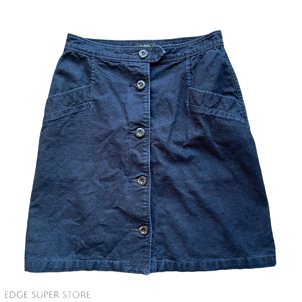 Falda de bolsillo con botones de algodón recto lavado azul oscuro talla 36 EE. UU. 26 APC Foto 1 de 4