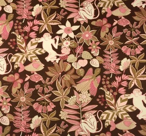 WAVERLY L.H. MONKEYIN' AROUND CHOCOLATE PINK MONKEY FABRIC BY THE YARD 54"W - Picture 1 of 5