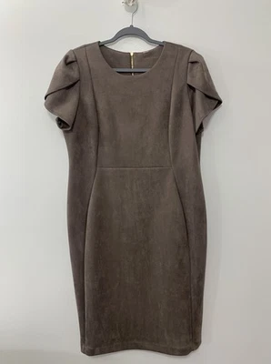 Calvin Klein Faux Suede Tulip Sleeve Sheath Dress - Old Money, Classic - Size 16 - Image 1 of 4