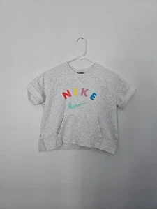 Girl's Crew Cropped Nike Sweatshirt Gray Short-Sleeved Size Large Pockets - Picture 1 of 2