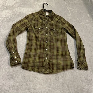 True Religion Shirt Womens Small Green Plaid Western Pearl Snap Button - Picture 1 of 7