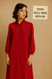 Vintage Kelly Reed Quilted Robe Red Brushed Fleece 2004 M USA Pockets - Picture 1 of 6