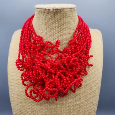 Colar Marina e Susanna Itália contas de vidro de Murano vermelho bagunçado babador saltitante - Imagem 1 de 4