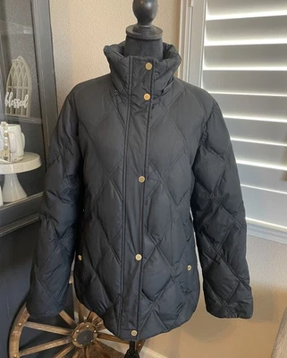 Ellen Tracy Down Jacket Black Zip Snap Womens Large Winter Coat Puffer Read Info - Изображение 1 из 4