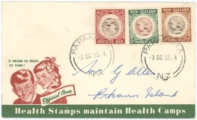 New Zealand 1955 FDC to Pitcairn Is. w/Semi-Postal Set, PITCAIRN ISLAND cds - Image 1 of 2