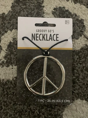 Groovy 60's Peace Sign Necklace Fancy Dress Up Halloween Adult Costume Accessory - Image 1 of 2