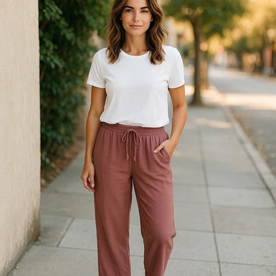 Pantalones de pierna ancha rosa Jolt calce relajado mezcla de lino 7 28 Foto 1 de 4