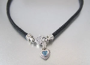 Judith Ripka Sterling Blautopas Diamant Herz schwarz Kordel Halskette - Bild 1 von 11