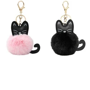 Trendfuxx® - pompón de piel / pompón de piel / llavero - gato - piel sintética - Imagen 1 de 6