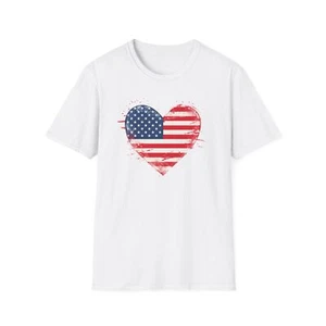 Women's American Flag Heart T-Shirt 4th of July Patriotic USA Graphic Tee - Picture 1 of 21