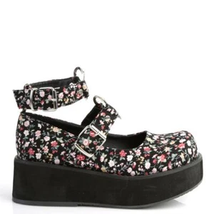 Demonia Sprite-02 Black & Floral Heart Platform Shoes • Ships in 2-4 Weeks • ... - Picture 1 of 4