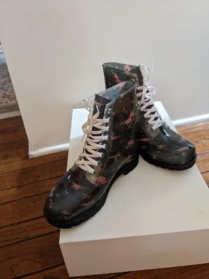 Botas de combate Bongo Camerún para mujer talla 7 de vinilo con cordones florales de goma Foto 1 de 4