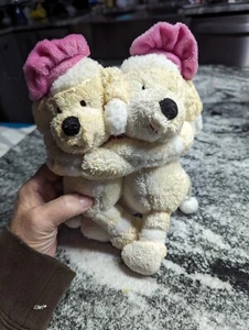Vintage Sears & Roebuck Hugging Stuffed Plush French Poodles Dogs Pink Barets - Picture 1 of 11